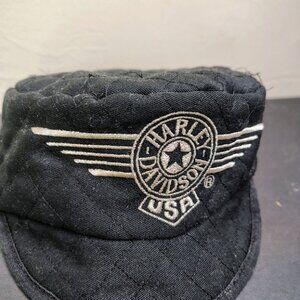 VINTAGE Harley Davidson Welders Cap Hat Black Quilted Stitch Biker USA